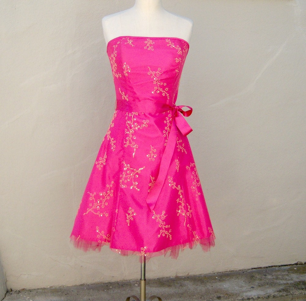 90's prom dress // HOT PINK // Jessica McClintock for Gunne Sax // strapless crinoline petticoat // small