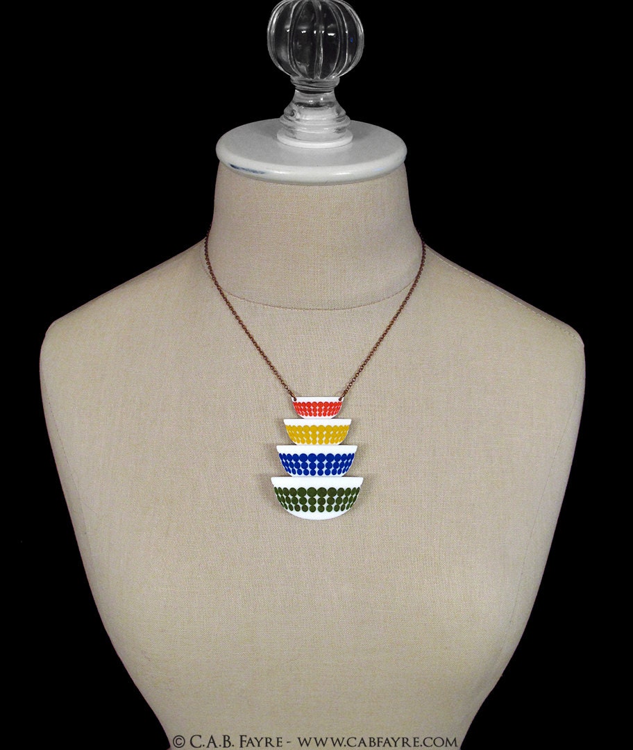Pyrex Stacked Vintage Bowls Necklace - Laser Cut Acrylic (C.A.B. Fayre Original Design)