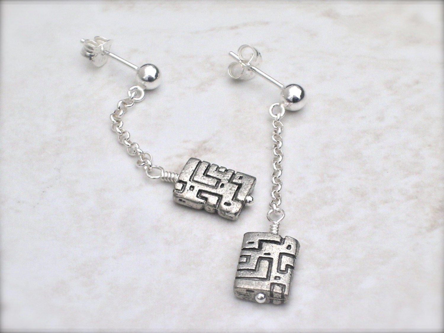 Silver pewter earrings, one of a kind unique artisan jewelry for women, lightweight, ready to ship, gift wrap included