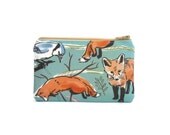 Spring Fox Zippered Pouch / Zipper Bag with Spring Woodland Animals / Cute Camera Bag