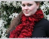 Ruffle Scarf, Sashay Rubies, loom knit