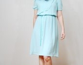 vintage 1970s / sea foam / chiffon dress / midi dress / cutout / romantic / pastel / S
