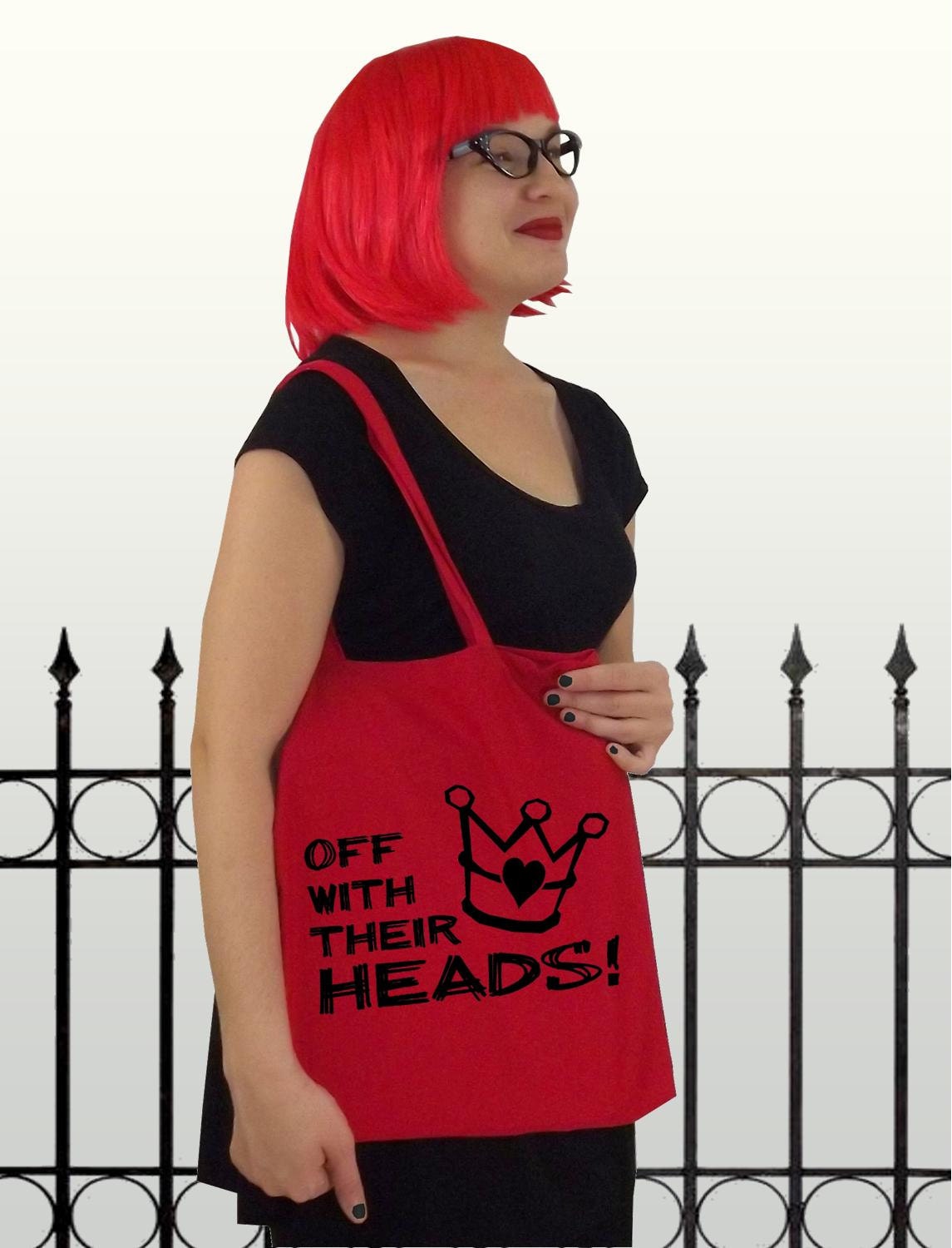 Alice in Wonderland - Valentine Heart Gift for Women - Red Queen of Hearts - Off With Their Heads - tote bag - many colors available