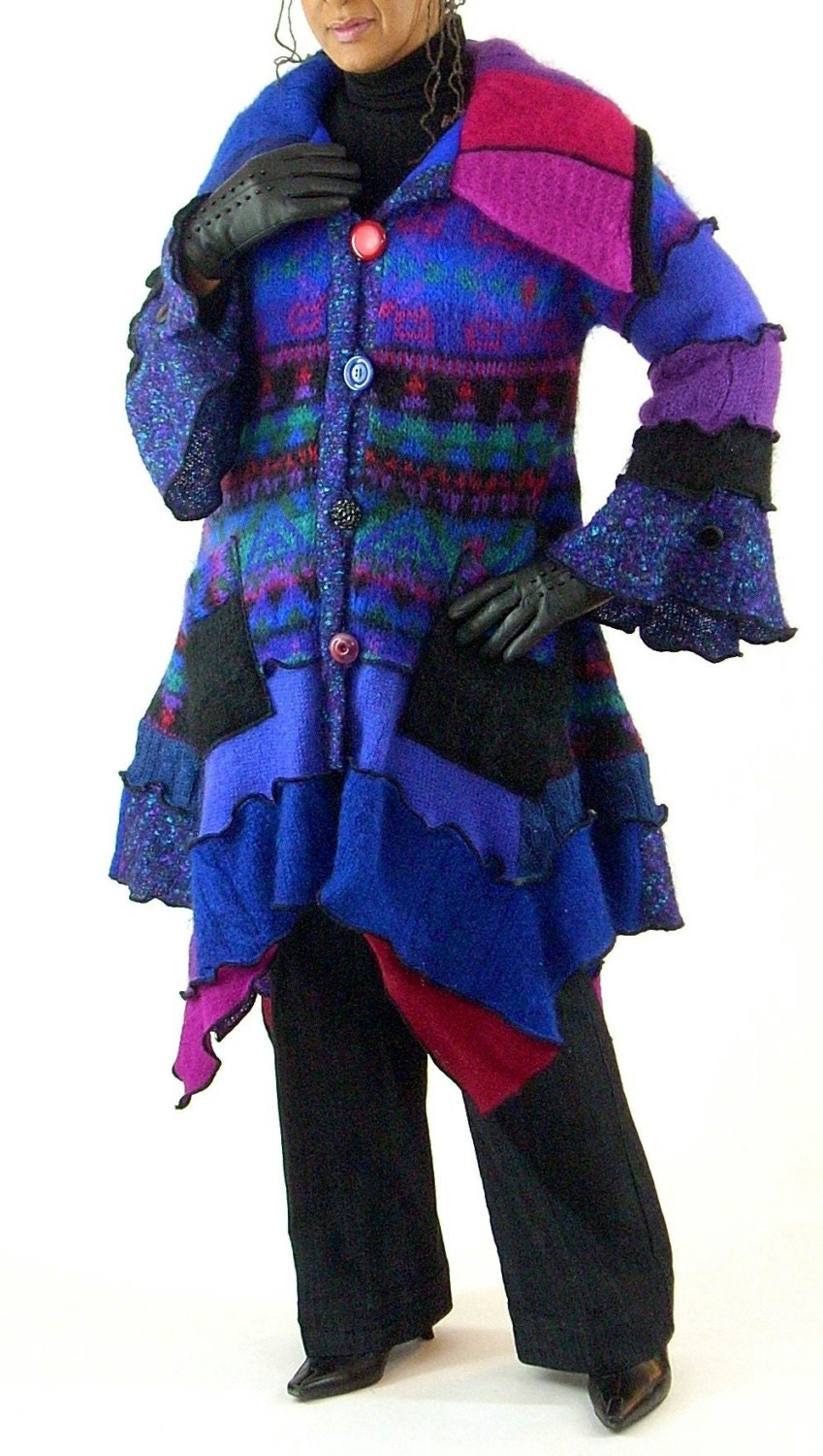 Blue and Purple Mohair Sweater Coat,  Size Medium-Large (12-14)