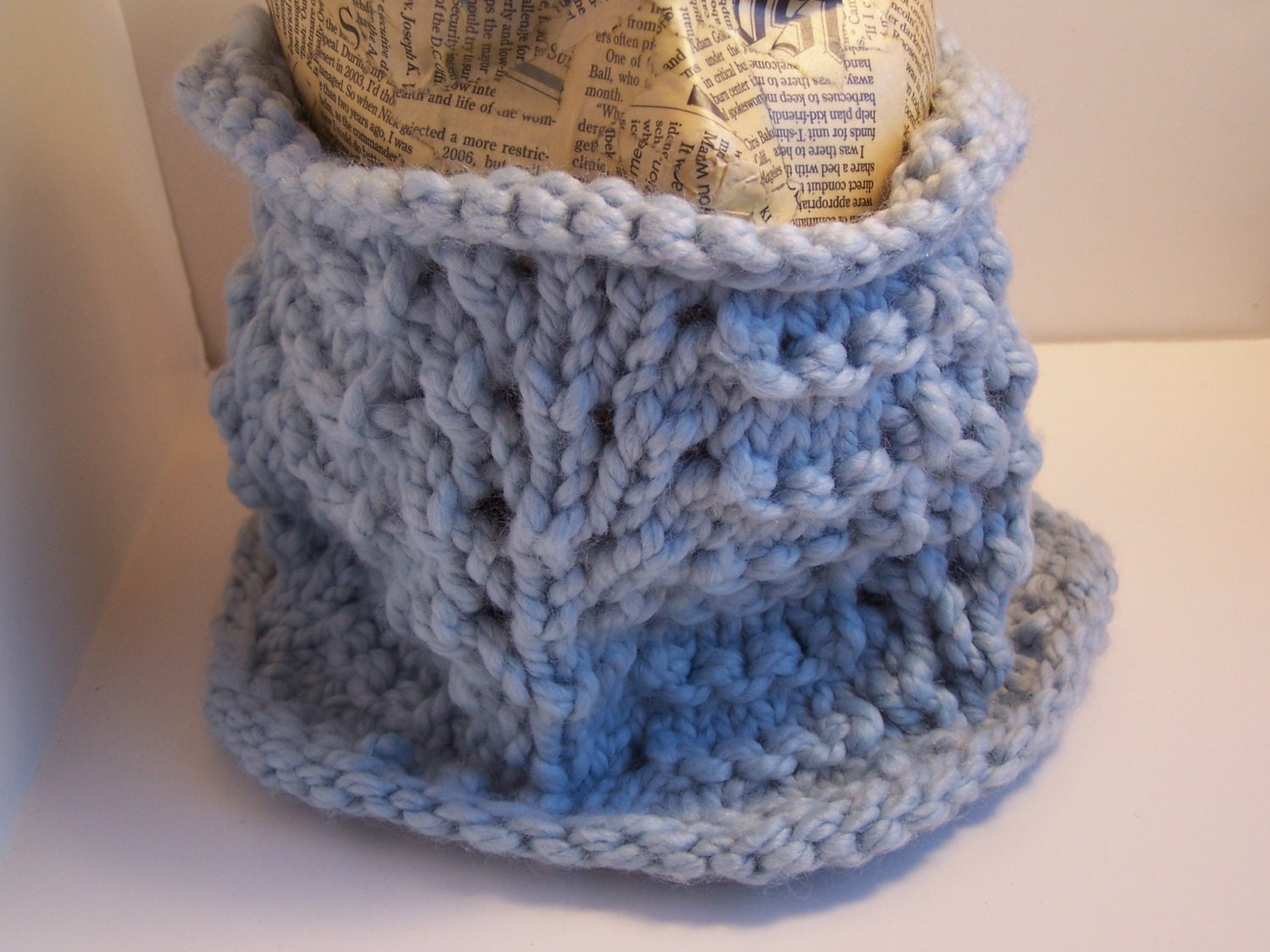 Blue Bulky Knit Feather and Fan Cowl