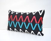Black cotton lumbar pillow cover with geometric design -Signage-
