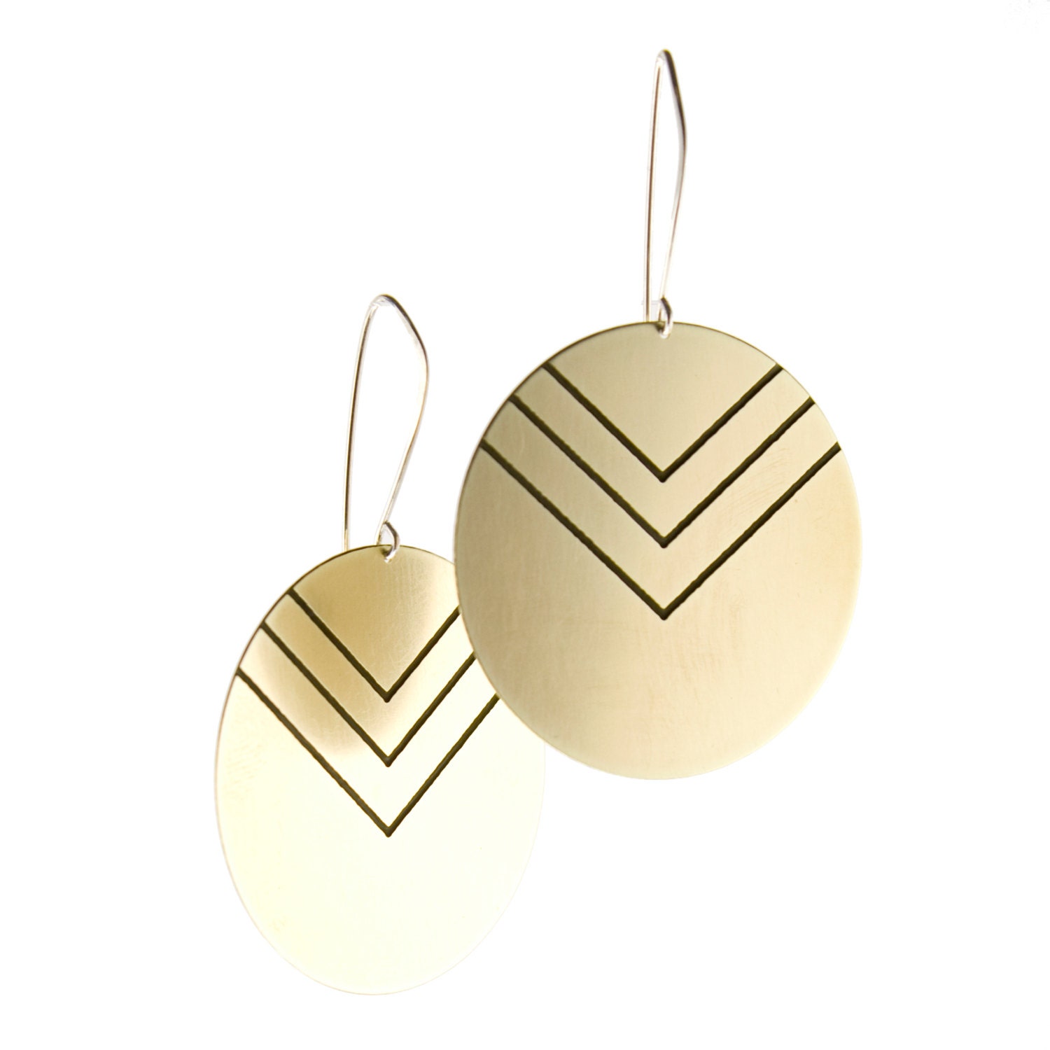 Chevron - etched design - pendant earrings - simple line