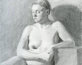Original Drawing Nude Female Graphite Figure Drawing - Autumn