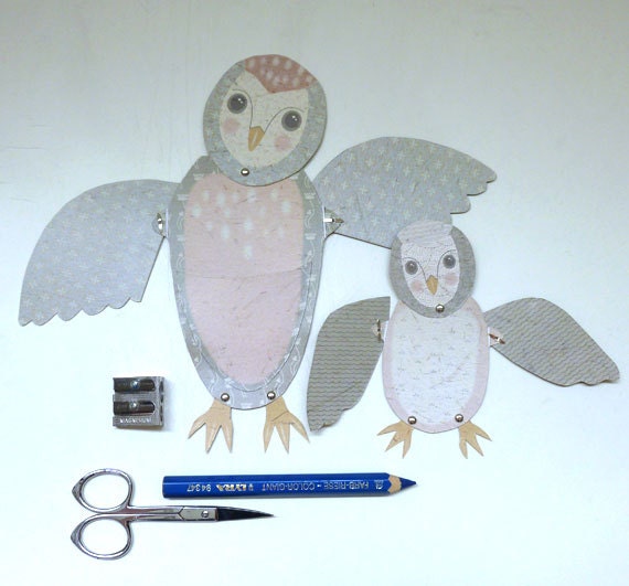 Gray DIY Owl Mom & Baby Fold Out Wing Card for  Birthday, Baby Shower, Pen Pals Gray, Pink, White