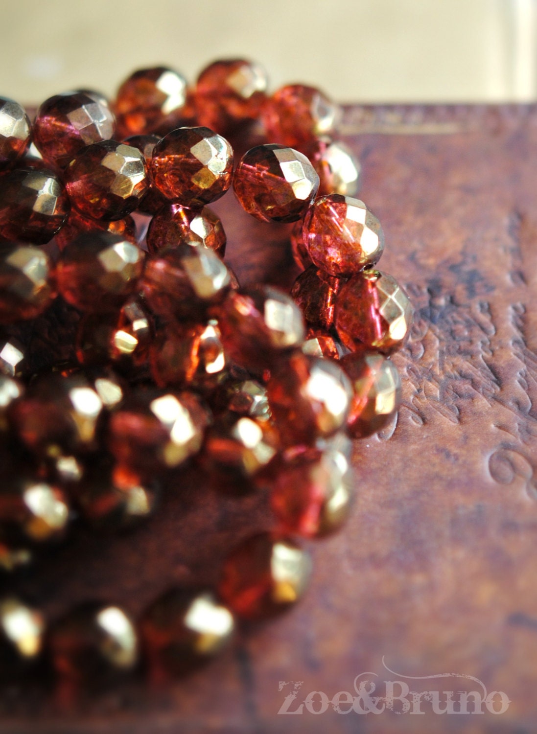 NEW 4 Roasted Rhubarb - Czech Glass Facet Round Beads