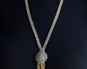 Great Gatsby Inspired  Pendant-Necklace- Flapper Style- Filigree -Cut Steel - Gold Metal Beads - Vintage Assembly