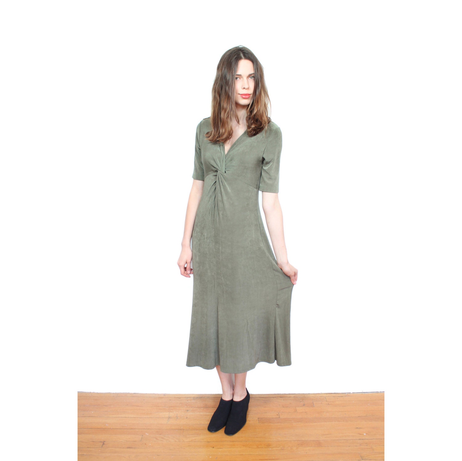 Maxi dress green vintage stretchy Small / Medium