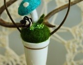 Felt and  porcelain thimble mushroom ornament... turquoise ..