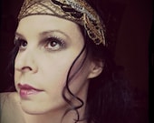 Flapper Deco Headband with Fabulous Gold and Black Wing Motif