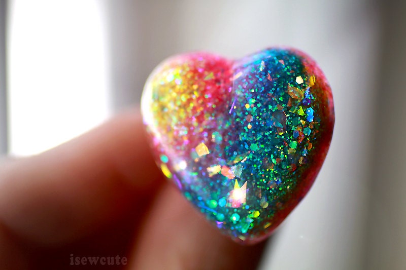 Waterproof Beach Jewelry Rainbow Ring ...a sparkly summertime heart shaped party glam ring full of glitter... handmade by isewcute