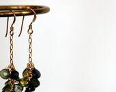 Green Tourmaline Cluster Earrings - 14k Gold Filled