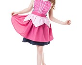 AURORA Sleeping Beauty  inspired retro APRON womens full costume aprons in pretty pink polka dots