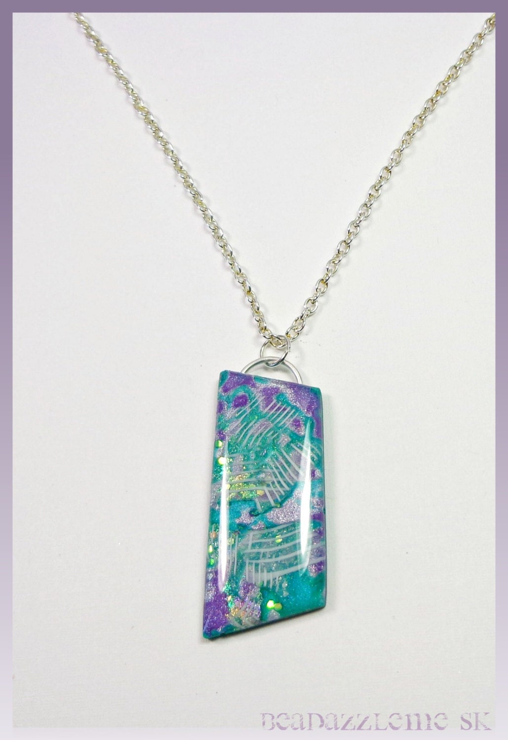 Lavender Teal polymer clay Necklace, handmade jewelry