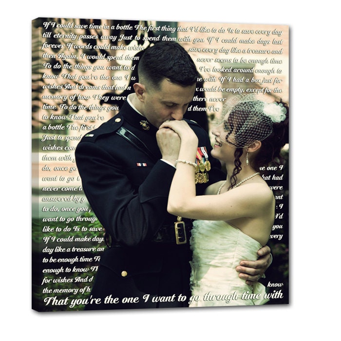 Your Wedding Picture printed on Canvas with your vows or song lyrics 30X30