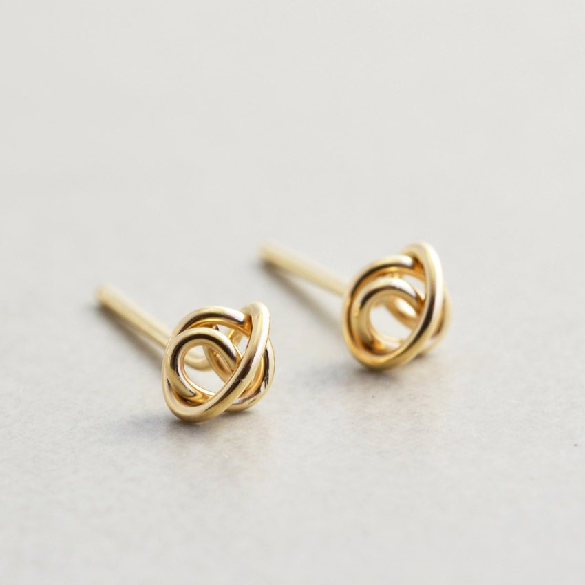 Gold Knot Post Earrings, Metallic Petite Studs, Love Knots, Bridesmaid Gift