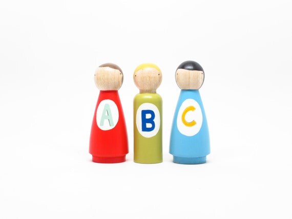 Kids Handmade Toys // El Alfabeto // Fair Trade wooden dolls wooden peg people doll house Educational wooden toy