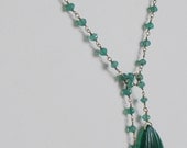 Green Onyx Lariat Necklace - 23" Inches Long - Carved Pear Shaped Drops