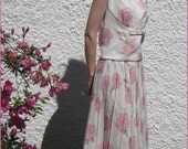 Vintage 1960s Sweetest Feminine Pink and White Floral 2 piece Dress Pleated Skirt sz Small Wedding