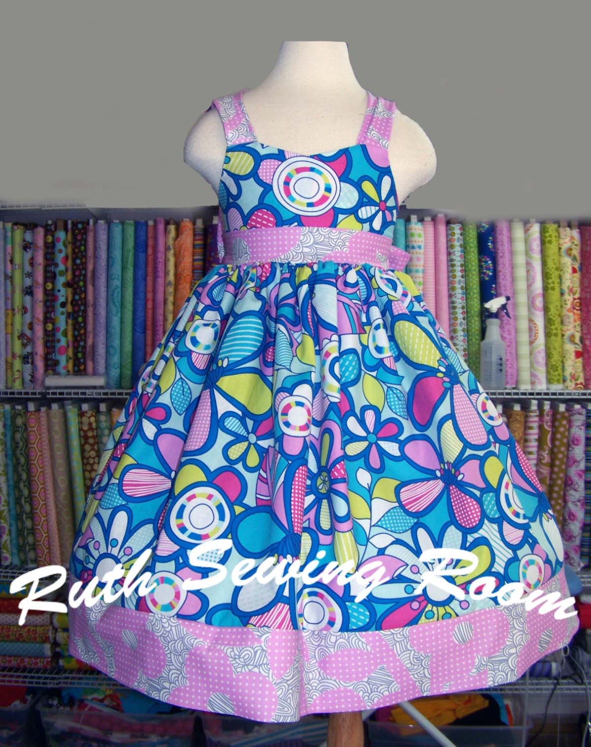 Sewing kit sizes  2-3, 4-5, Fabric and PDF pattern Sunday Dress, Easter, Summer, Spring