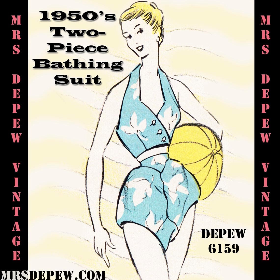 Vintage Sewing Pattern 1950's Two-Piece Bathing Suit in Any Size Depew 6159 -INSTANT DOWNLOAD-