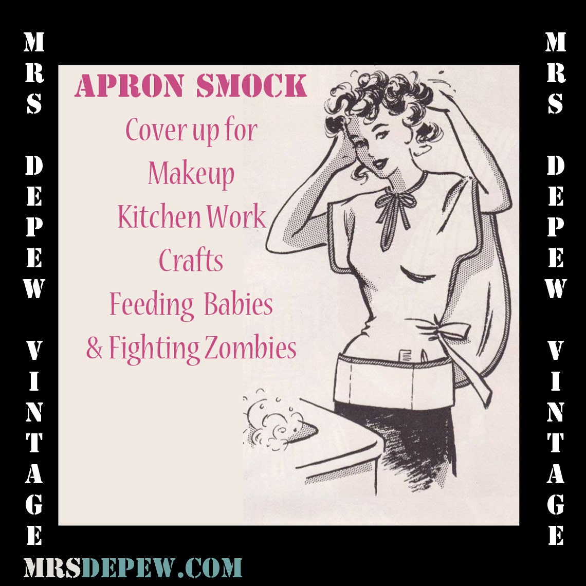 Vintage Sewing Pattern 1940's Make-up Smock or Craft Apron Sewing Pattern PDF -INSTANT DOWNLOAD-
