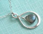Infinity Loop & Labradorite Necklace, Sterling Silver, Eternity Symbol, Labradorite Briolette, Infinity Drop, Bridesmaid gift