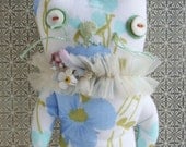 Zoey the Little Stuffed Floral Aqua Easter Bunny