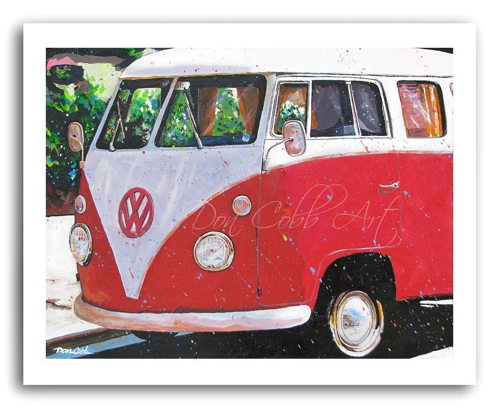 VW Volkswagen Hippie Red Bus "Red Hot Samba" 11x14" Artist Print Signed Numbered