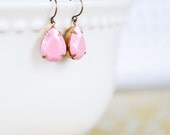 Vintage Glass Drop Earrings in Opaque Pink