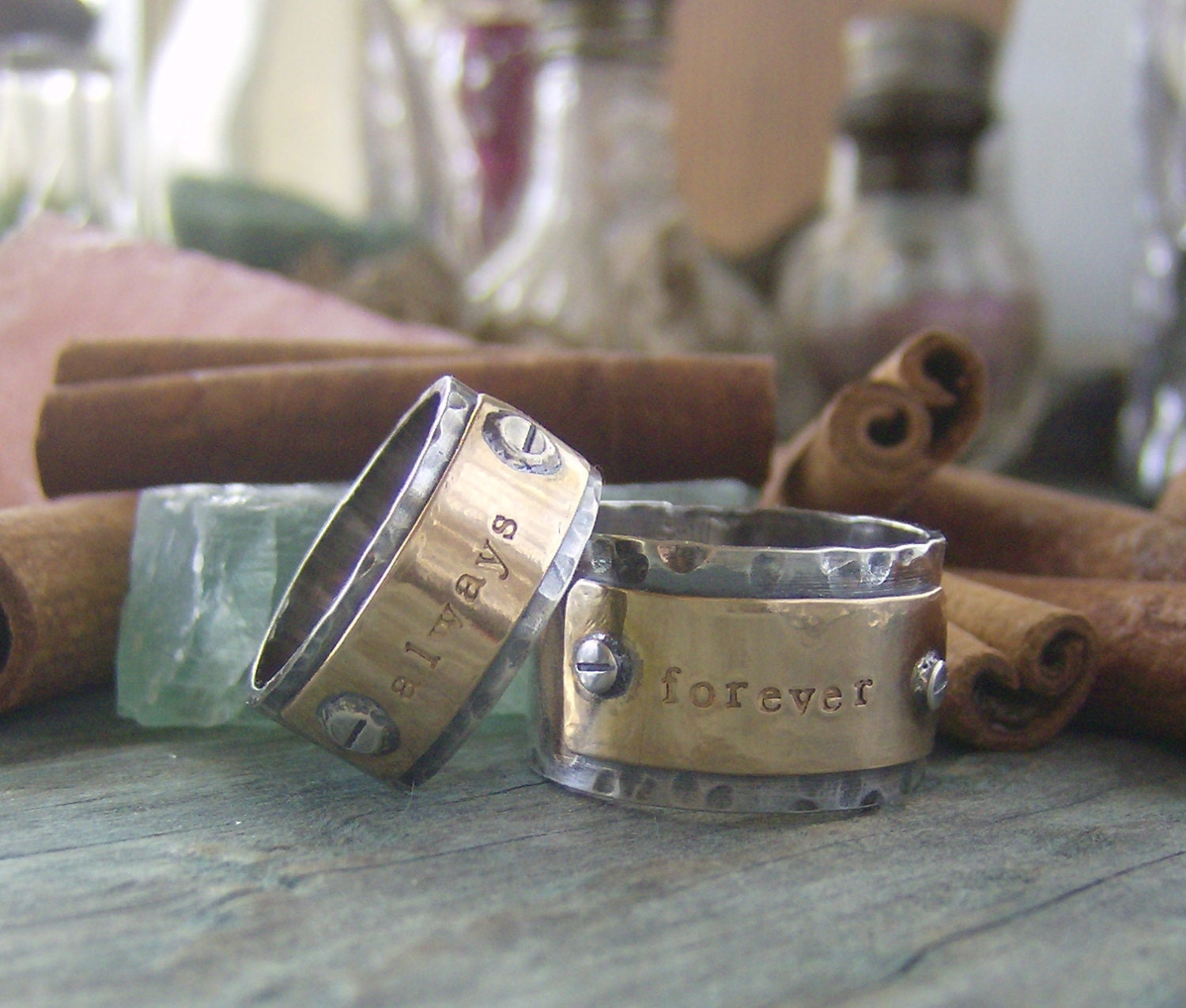 Hardwear ring hand stamped sterling silver and copper