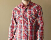 Mens Vintage Red Wrangler Button up Flannel- Size Medium