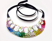 Rainbow Necklace, Colorful, Rhinestone Statement Necklace, Rainbow Statement, Bright,Colorful Bridesmaid Necklace