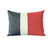Colorblock Stripe Pillow in Coral, Cream and Charcoal Gray Linen by JillianReneDecor Modern Home Decor - Color Block - Salmon Pink