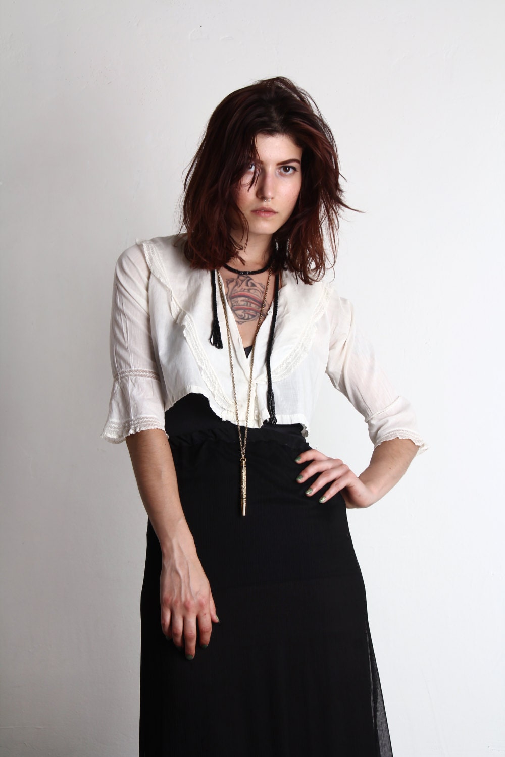 Antique Edwardian Blouse . Lace Trim .  1910s Top . Shirt