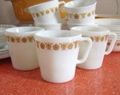 3 Pyrex Mugs - Butterfly Gold