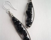 Guitar String Earrings - Upcycled Silver Guitar Strings and Obsidian