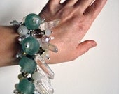 Angel Aura Quartz Crystal Point Charm Bracelet Pale Blue African Recycled Glass Iridescent White Crystal Beads LLMATAR by Spinning Castle