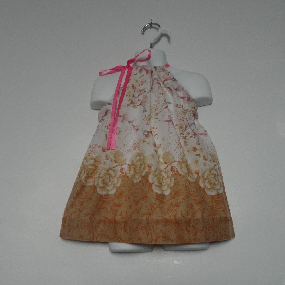 Spring Fashion. Upcycled Baby Clothing. Pillowcase Dress. Little Girls Dress. Gold Rose Dress. Easter Dress