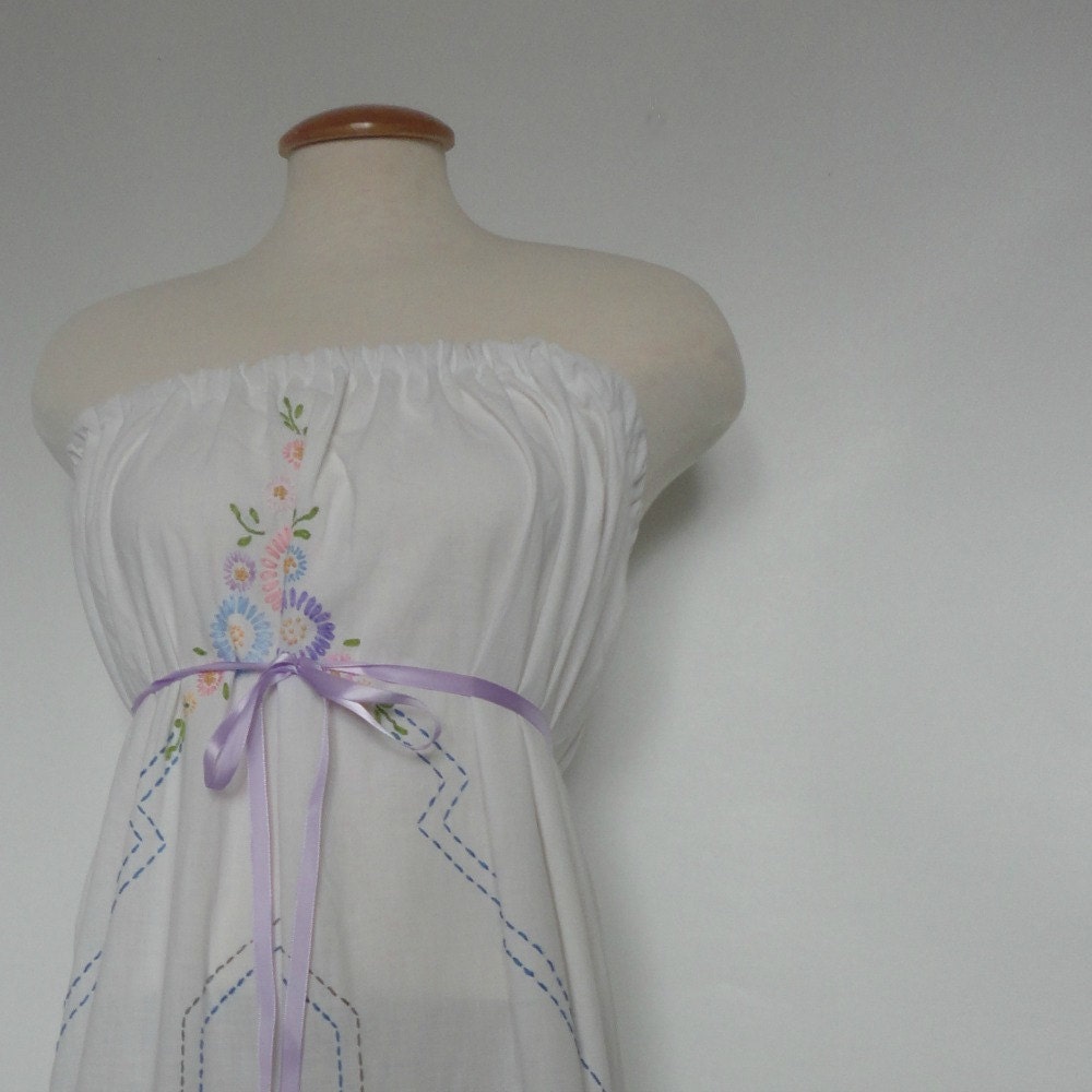 Maxi Dress. Cotton Summer Dress. Upcycled Clothing Women. Vintage Embroidered Ladies Dress. Long Dress. Spring Dress.