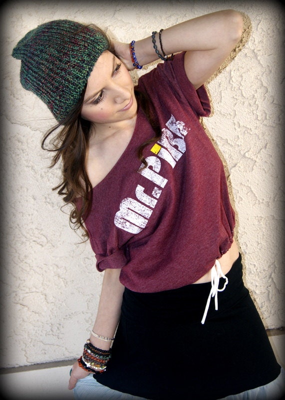 LOVE Hippie Vintage Style, Burgundy, MR. PIBB, Wide-Neck, Off-The-Shoulder, Tee, T-Shirt, Top, Blouse, Tunic