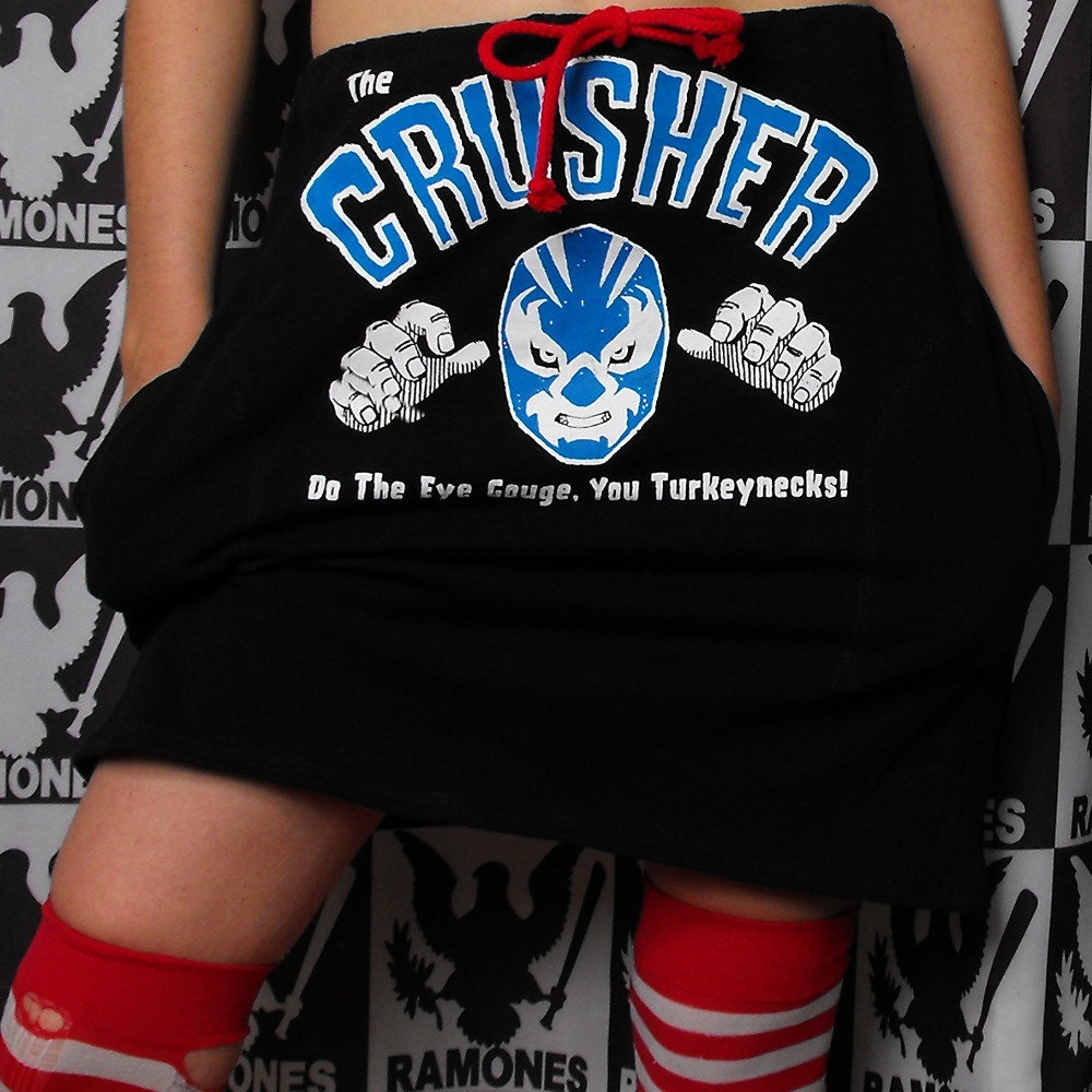The Crusher Reconstructed T Shirt Skirt with Pockets Ramones Cramps Black Blue Red Size S M L