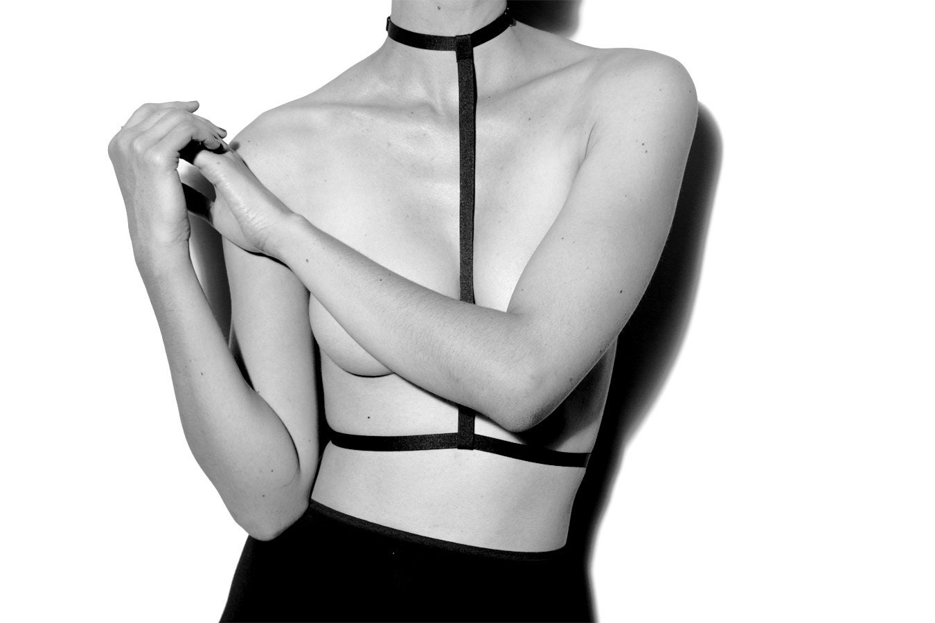 Black Satin Elastic 'Abbie' Harness
