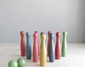 colorful wood bowling pin set