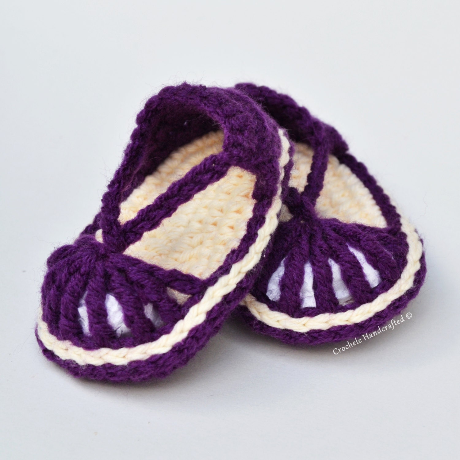 Instant Immediate Download Baby Girl Skimmer Sandal Crochet Pattern DIY purple cream bootie shoe tutorial do it yourself how to pdf yellow