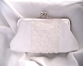 White Wedding Bridal Clutch - Something Blue - the Grace Clutch - chiffon and satin kiss lock clutch - Ready To Ship